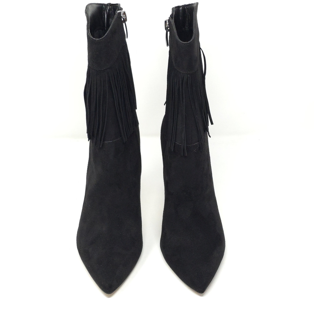 Nine West Tries2 Black Suede Fringe Stiletto Ankle Booties 7M - Picture 13 of 16
